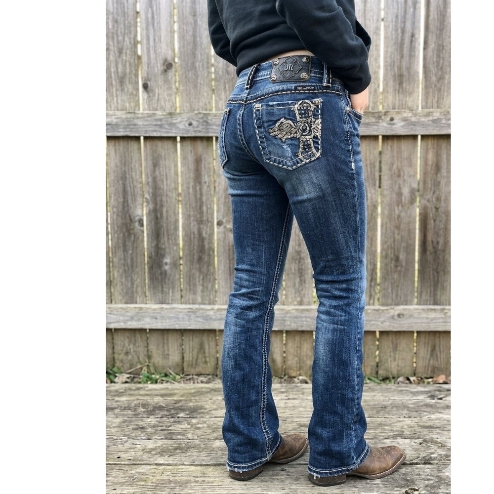 Miss Me Bootcut Jeans Women 28 (30x33)Blue Low Rise Embellished Cross Wings Rose